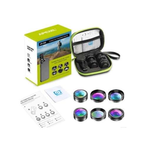 Apexis 6 az 1-ben okostelefon lencsekészlet hordtáskával és használati útmutatóval