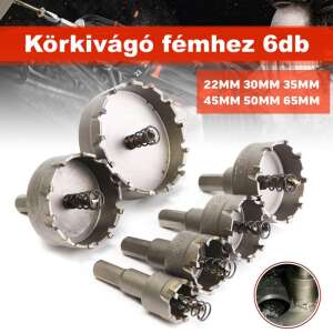 6 darabos lyukfűrész készlet fémhez, 22mm, 30mm, 35mm, 45mm, 50mm, 65mm - Fúrók és csavarozó kiegészítő