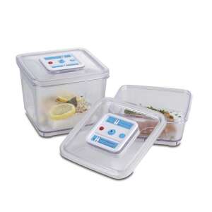 SOLIS vacuum storage container set, 2 pieces, 1000 ml and 2800 ml, clear, square, with date indicator and vacuum seal - Food storage container