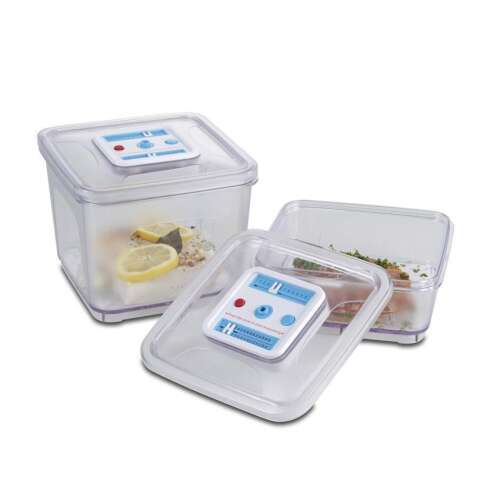 SOLIS vacuum storage container set, 2 pieces, 1000 ml and 2800 ml, clear, square, with date indicator and vacuum seal
