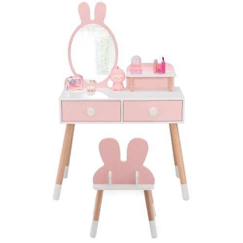 Timeless Tools Bunny Vanity Table for Kids with Mirror and Chair, front view