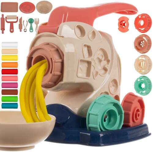 Kruzzel plastic dough press set with 10 colors of dough, 4 different shapes, and accessories