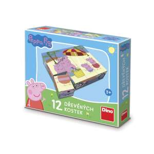 Peppa Pig 12 drevených kociek puzzle, s Peppa Pig a jej priateľmi na pláži - Puzzle pre bábätká