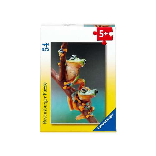 Ravensburger Minipuzzle 54 Teile, zwei grüne Baumfrösche auf einem Ast