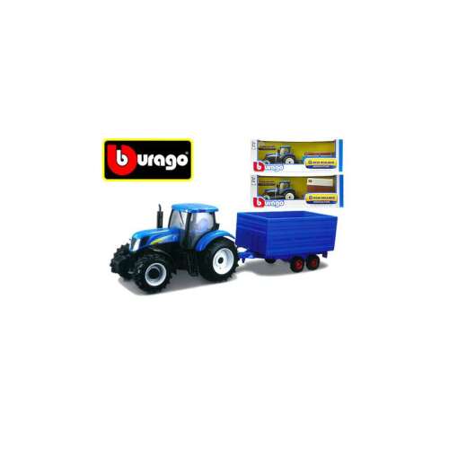 Bburago New Holland traktor utánfutóval, 1:32 méretarány, kék, játék traktor, farm játék, gyerekjáték