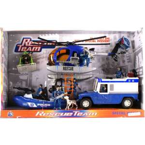 Комплект полицейски превозни средства и фигурки Rescue Team, включва хеликоптер, джип, лодка и фигурки - Nonbrand Игра кола