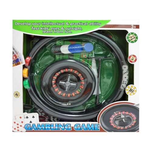 Joc de societate ruleta pentru copii, include roata de ruletă, jetoane, zaruri și cărți