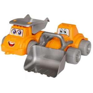 Yellow plastic toy dump truck and excavator set, perfect for kids to play in the sandbox - Work machine for children