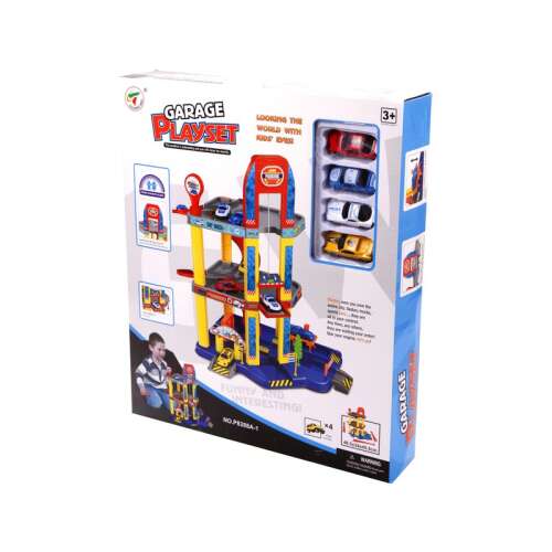 Garage Playset with 4 Cars, Multi-Level Parking Garage Toy for Kids, 46 cm