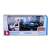 Bburago Street Fire 1/43 Maßstab Abschleppwagen Spielzeug, weiß-blaues Abschleppfahrzeug mit einem blau-schwarzen Sportwagen auf der Rückseite, in einer Box