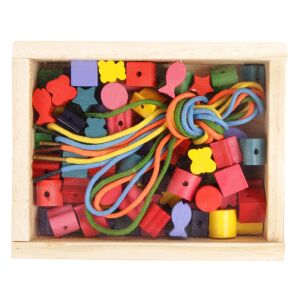 Holzperlen-Fädelset in Box - Groß, bunte Perlen für die Schmuckherstellung, Feinmotorik-Spielzeug - Bastelperlen & Zubehör