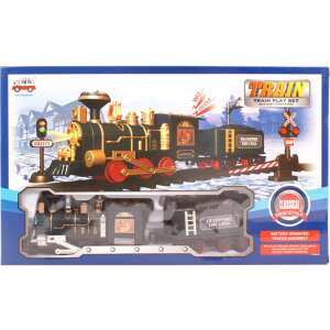 Set de tren cu baterii cu șine, locomotivă și vagon de marfă, stil clasic, pentru copii - Tren, element feroviar, autostradă