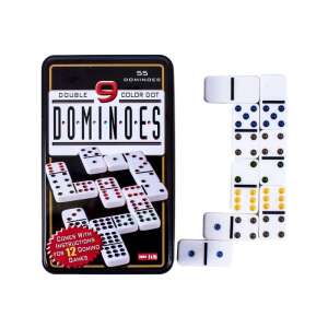 Dupla 9 Színes Pont Dominó, 55 darabos készlet fémdobozban, dominó játék - Dominó, sakk