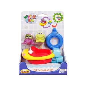 WinFun Water Fun Pull N' Go Boat Set играчка за баня за бебета, включва лодка, жаба, октопод и спасителен пояс - Winfun