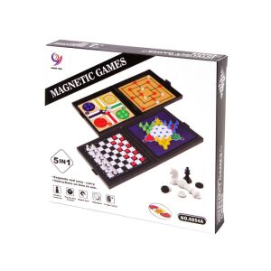 5 az 1-ben mágneses utazó társasjáték készlet, beleértve a sakkot, a dámát és más játékokat - Dominó, sakk