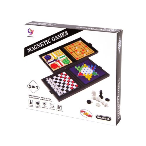 5 az 1-ben mágneses utazó társasjáték készlet, beleértve a sakkot, a dámát és más játékokat