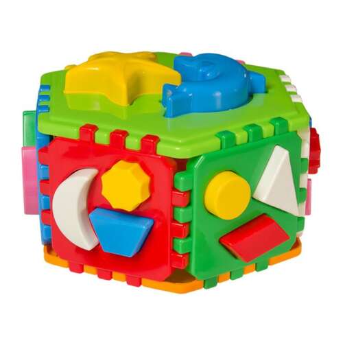 Shape sorting toy for babies, colorful cube with different shapes and colors