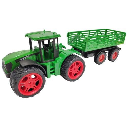 Green toy tractor with trailer, farm truck, kids toy