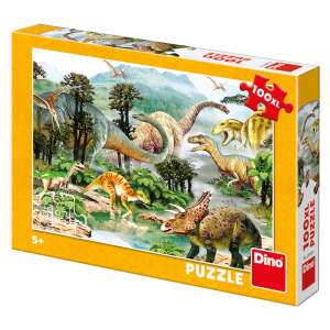 DINO 100 XL Dinosaurier Puzzle, farbenfrohes Puzzlespiel mit verschiedenen Dinosauriern in einer prähistorischen Landschaft - Puzzle
