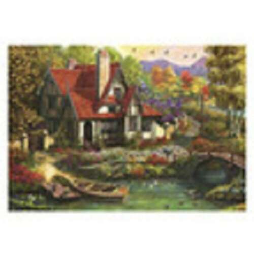 Dino Puzzle 500 pieces - House by the Lake, a beautiful landscape puzzle with a cottage, a bridge, and a lake
