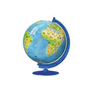 Ravensburger Deti Globus 3D puzzle zostavený, 180 dielov, vzdelávací glóbus pre deti, spoznajte zvieratá a geografiu, modrý stojan - Puzzle