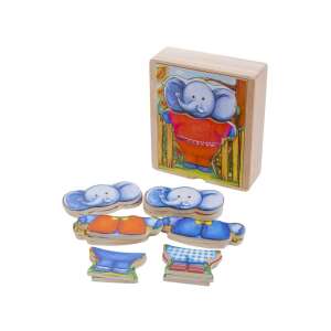 Holzpuzzle mit Elefant zum Anziehen, kleide den Elefanten mit verschiedenen Kleidungsstücken an, Lernspielzeug für Kleinkinder, Vorschulkinder und Kinder - Baby-Puzzle