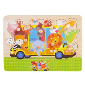 Wooden animal puzzle for kids, featuring a bus with various animals, perfect for learning and developing fine motor skills - Babies & Toddler