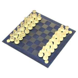 Glass chess set with frosted and clear glass pieces and board, 25 cm - Domino, Chess Set