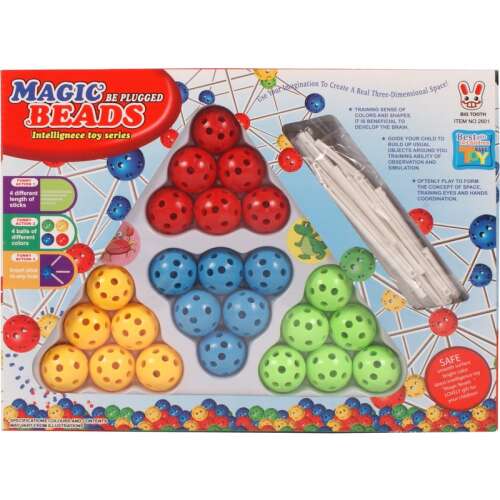 Magic Beads Be Plugged Intelligence Toy Series, 3D building toy with colorful balls and sticks, STEM learning toy for kids