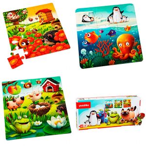 Collage von Puzzlika Lieblings Tiere 3-in-1 XXL Puzzles - Cubika