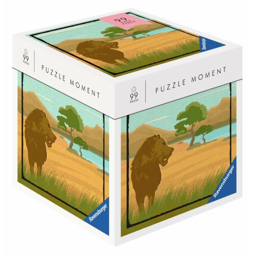 Ravensburger Safari Puzzle 99 elementów, pudełko, ilustracja krajobrazu z lwem