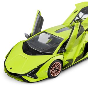 Rastar Lamborghini Sian model samochodu w skali 1:18, limonkowy, z otwartymi drzwiami - Pojazd zdalnie sterowany