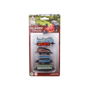 Die-cast classic train set, 4 pieces, includes a locomotive and 3 carriages, red, blue, green, black, metal and plastic, for kids - Train, rail element, motorway