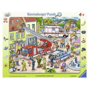 Puzzle Ravensburger 24 elementy, Ratunek Zwierząt, przedstawia strażaków, ratowników medycznych i policjantów ratujących uciekające zwierzęta - Ravensburger Puzzle