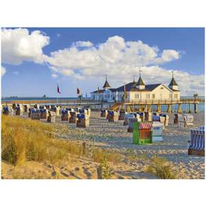 Ravensburger 500 piece puzzle of a beach scene with beach chairs and a pier - Puzzle