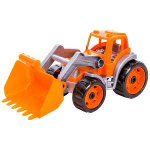 Orange plastic toy tractor with a movable shovel, suitable for children's play - Work machine for children