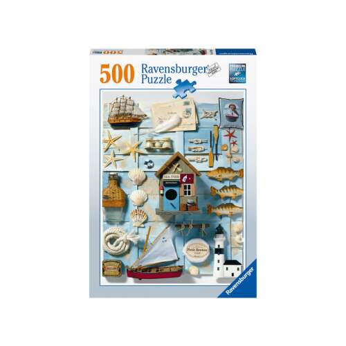Ravensburger 500 darabos puzzle, Tengerparti emlékek, tengerparti tárgyak kollázsa