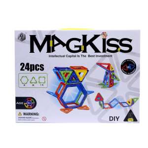 MagKiss 24 piece magnetic building toy set, includes triangles, squares, and hexagons - Magnetic building game