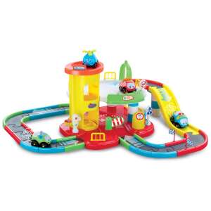 Zestaw parkingowy z samochodami, 34 cm, dla dzieci, zawiera rampę, windę, stację benzynową i szlaban - Gra