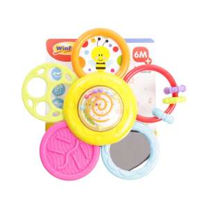 WinFun Flower Shaped Baby Teether Toy, a colorful flower with a mirror, rattle rings, and a squeaky center - Babies & Toddler