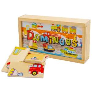 Drewniana gra w domino z motywem transportu, 15 elementów, dla dzieci - Domino, szachy
