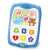 Baby tablet toy with lights and sounds, teaches letters, numbers, and shapes, blue and white, educational toy for babies