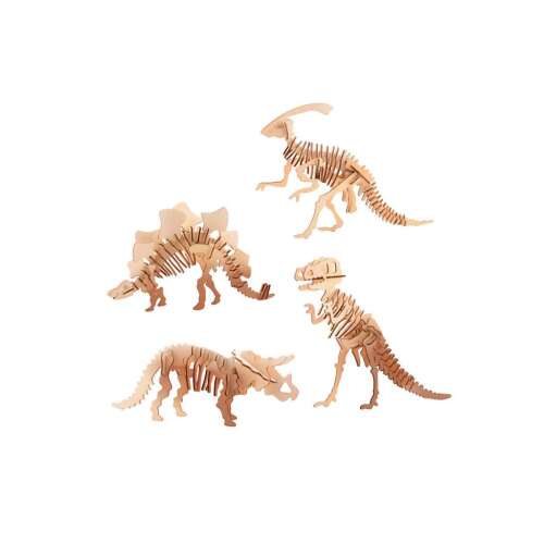 Zostavená drevená 3D puzzle dinosaura, 4 rôzne dinosaury, veľkosť do 21 cm