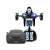 Black remote control transforming robot car toy in robot mode, showing the lights and details of the robot