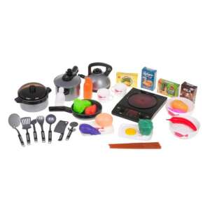 Set de bucătărie de joacă cu plită cu inducție, oale, tigăi, ustensile și accesorii alimentare - Jucarii si ustensile de bucătărie