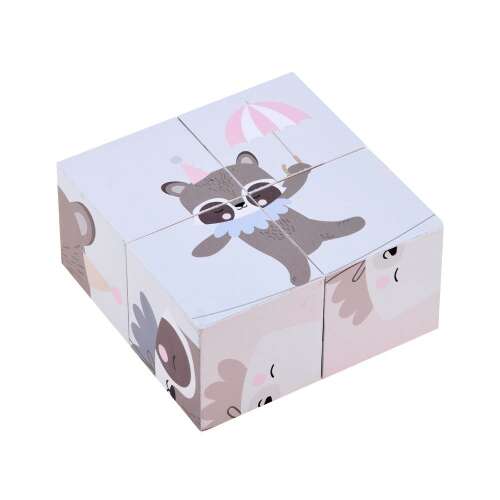 Jokomisada 6 oldalas kisállatos kirakó, 4 db fakocka, kisgyermekeknek