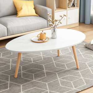 White oval coffee table with wooden legs, FUR-1313-1 - Living Room Furniture