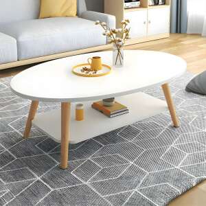 White oval coffee table with shelf, FUR-1314-2 - Living Room Furniture