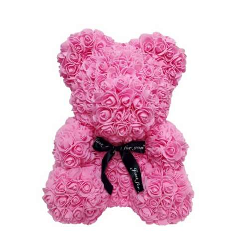 Rózsa maci, örök virág maci 40 cm - rózsaszín - díszdobozzal