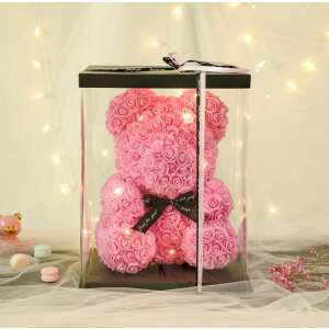 Rózsa maci LED világítással, 40 cm, átlátszó ajándékdobozban - Ajándék ötlet Valentin-napra